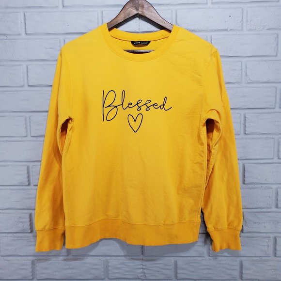 Shein‎ Junior Size XL Yellow "Blessed" Soft NO Stretch Long Sleeved Sweater - Picture 1 of 9
